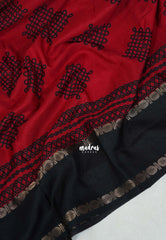 Cherry Red - Premium Vasundra Sungudi Kolam Style Printed Silk Rettapet Rudraksham Border - Best for Casual Wear