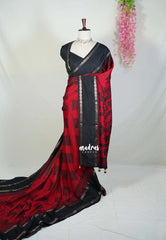 Cherry Red - Premium Vasundra Sungudi Kolam Style Printed Silk Rettapet Rudraksham Border - Best for Casual Wear