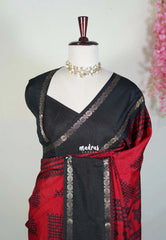 Cherry Red - Premium Vasundra Sungudi Kolam Style Printed Silk Rettapet Rudraksham Border - Best for Casual Wear