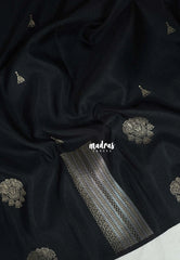 Jet Black - Vadhanam - 120 Count Linen Tussar Saree with Jimiki Buttas and Rich Pallu - Perfect for Diwali Festive