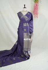 Muted Lavender Purple - Vadhanam - 120 Count Linen Tussar Saree with Jimiki Buttas and Rich Pallu - Perfect for Diwali Festive