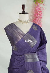 Muted Lavender Purple - Vadhanam - 120 Count Linen Tussar Saree with Jimiki Buttas and Rich Pallu - Perfect for Diwali Festive