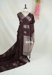 Coffee Brown - Vadhanam - 120 Count Linen Tussar Saree with Jimiki Buttas and Rich Pallu - Perfect for Diwali Festive