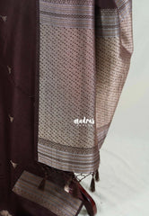 Coffee Brown - Vadhanam - 120 Count Linen Tussar Saree with Jimiki Buttas and Rich Pallu - Perfect for Diwali Festive