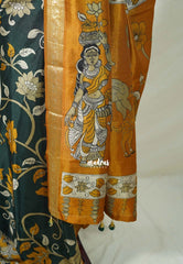 Midnight Green - Premium Vasundra Printed Silk with Floral Prints and Zari Border - Best for Casual Wear