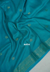 Dark Sky Blue - Durga - Banarasi Premium Viscose Silk with Mayil Border and Buttas - Best for Pooja Functions | Diwali Festive