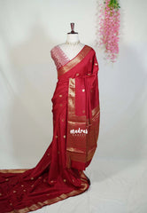 Reddish Maroon - Durga - Banarasi Premium Viscose Silk with Mayil Border and Buttas - Best for Pooja Functions | Diwali Festive