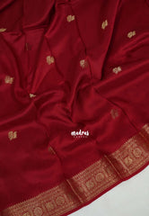 Reddish Maroon - Durga - Banarasi Premium Viscose Silk with Mayil Border and Buttas - Best for Pooja Functions | Diwali Festive