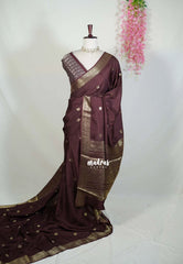 Coffee Brown - Durga - Banarasi Premium Viscose Silk with Mayil Border and Buttas - Best for Pooja Functions | Diwali Festive