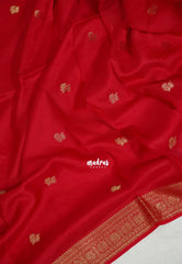 Tomato Red - Durga - Banarasi Premium Viscose Silk with Mayil Border and Buttas - Best for Pooja Functions | Diwali Festive
