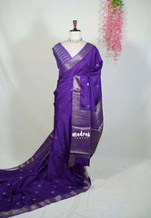 Violet Purple - Durga - Banarasi Premium Viscose Silk with Mayil Border and Buttas - Best for Pooja Functions | Diwali Festive
