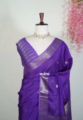 Violet Purple - Durga - Banarasi Premium Viscose Silk with Mayil Border and Buttas - Best for Pooja Functions | Diwali Festive
