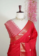 Tomato Red - Durga - Banarasi Premium Viscose Silk with Mayil Border and Buttas - Best for Pooja Functions | Diwali Festive