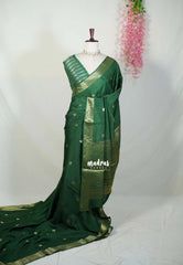 Forest Green - Durga - Banarasi Premium Viscose Silk with Mayil Border and Buttas - Best for Pooja Functions | Diwali Festive