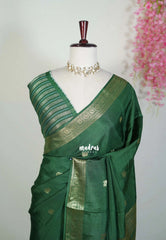 Forest Green - Durga - Banarasi Premium Viscose Silk with Mayil Border and Buttas - Best for Pooja Functions | Diwali Festive