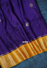Violet Purple with Yellow - Durga - Banarasi Premium Viscose Silk with Yanai, Mayil Border and Buttas - Best for Pooja Functions | Diwali Festive
