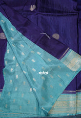 Midnight Blue - Durga - Banarasi Premium Viscose Silk with Yanai, Mayil Border and Buttas - Best for Pooja Functions | Diwali Festive