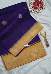 Violet Purple with Yellow - Durga - Banarasi Premium Viscose Silk with Yanai, Mayil Border and Buttas - Best for Pooja Functions | Diwali Festive
