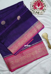 Violet Purple with Pink - Durga - Banarasi Premium Viscose Silk with Yanai, Mayil Border and Buttas - Best for Pooja Functions | Diwali Festive