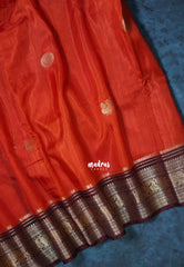 Rust Orange - Durga - Banarasi Premium Viscose Silk with Yanai, Mayil Border and Buttas - Best for Pooja Functions | Diwali Festive