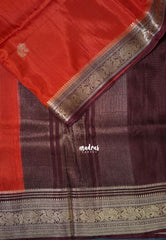 Rust Orange - Durga - Banarasi Premium Viscose Silk with Yanai, Mayil Border and Buttas - Best for Pooja Functions | Diwali Festive