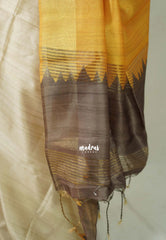 Sandal Ivory with Brown - Roopa - Premium Chappa semi Tussar with Ganga Jamuna Border - Perfect for Small Functions