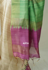 Sandal Ivory with Magenta - Roopa - Premium Chappa semi Tussar with Ganga Jamuna Border - Perfect for Small Functions