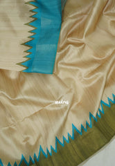 Sandal Ivory with Olive Green - Roopa - Premium Chappa semi Tussar with Ganga Jamuna Border - Perfect for Small Functions