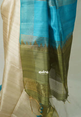 Sandal Ivory with Olive Green - Roopa - Premium Chappa semi Tussar with Ganga Jamuna Border - Perfect for Small Functions