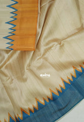Sandal Ivory with Teal Blue - Roopa - Premium Chappa semi Tussar with Ganga Jamuna Border - Perfect for Small Functions