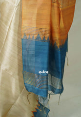 Sandal Ivory with Teal Blue - Roopa - Premium Chappa semi Tussar with Ganga Jamuna Border - Perfect for Small Functions