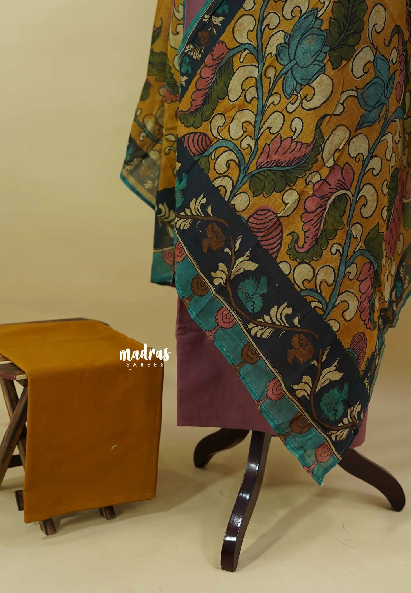 Amitha – Rosewood Mauve Premium cotton kalamkari hand stitched yoke and chanderi cotton dupatta