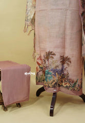 Amitha – Pastel Rosewood Premium linen  Salwar Suit with Nature inspired Digital Prints + Hand-Stitched Embroidery