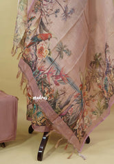 Amitha – Pastel Rosewood Premium linen  Salwar Suit with Nature inspired Digital Prints + Hand-Stitched Embroidery