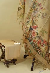 Amitha – Sandstone Beige Premium linen  Salwar Suit with Nature inspired Digital Prints + Hand-Stitched Embroidery