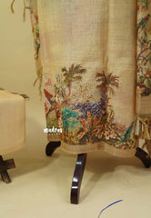 Amitha – Sandstone Beige Premium linen  Salwar Suit with Nature inspired Digital Prints + Hand-Stitched Embroidery