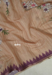 Powder Peach - Premium Linen Cotton with Jute Blend Saree Grooves with Floral Prints - Best for Office Wear | Casual Wear