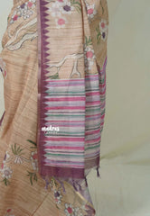 Powder Peach - Premium Linen Cotton with Jute Blend Saree Grooves with Floral Prints - Best for Office Wear | Casual Wear