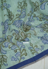 Mint Green - Premium Linen Cotton with Jute Blend Saree Raising Floral Prints - Best for Office Wear | Casual Wear