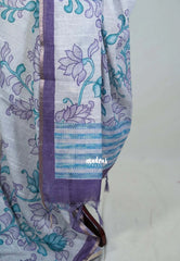 Creamy Lilac - Premium Linen Cotton with Jute Blend Saree Raising Floral Prints - Best for Office Wear | Casual Wear