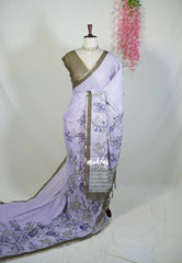Pastel Purple - Premium Linen Cotton with Jute Blend Saree Raising Floral Prints - Best for Office Wear | Casual Wear