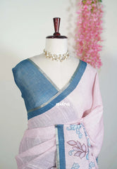 Tinted Rosewood - Premium Linen Cotton with Jute Blend Saree Raising Floral Prints - Best for Office Wear | Casual Wear