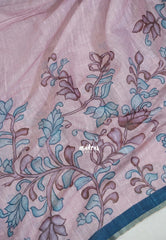 Tinted Rosewood - Premium Linen Cotton with Jute Blend Saree Raising Floral Prints - Best for Office Wear | Casual Wear