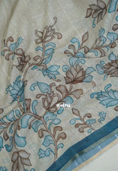 Creamy Ivory Beige - Premium Linen Cotton with Jute Blend Saree Raising Floral Prints - Best for Office Wear | Casual Wear