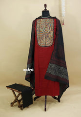 Amitha – Rusk Maroon Premium pre-washed handspun cotton  kalamkari yoke cotton suit