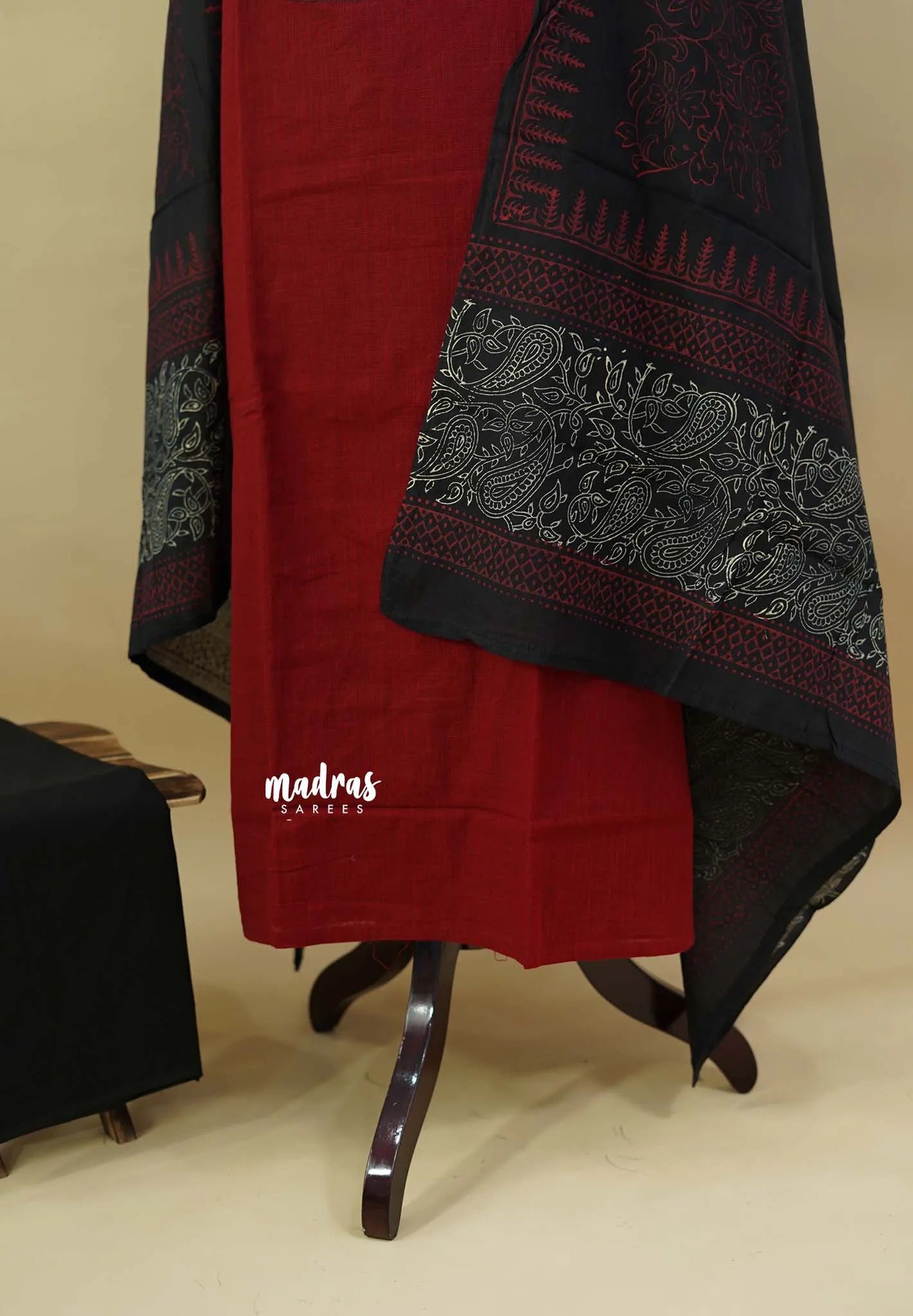 Amitha – Rusk Maroon Premium pre-washed handspun cotton  kalamkari yoke cotton suit