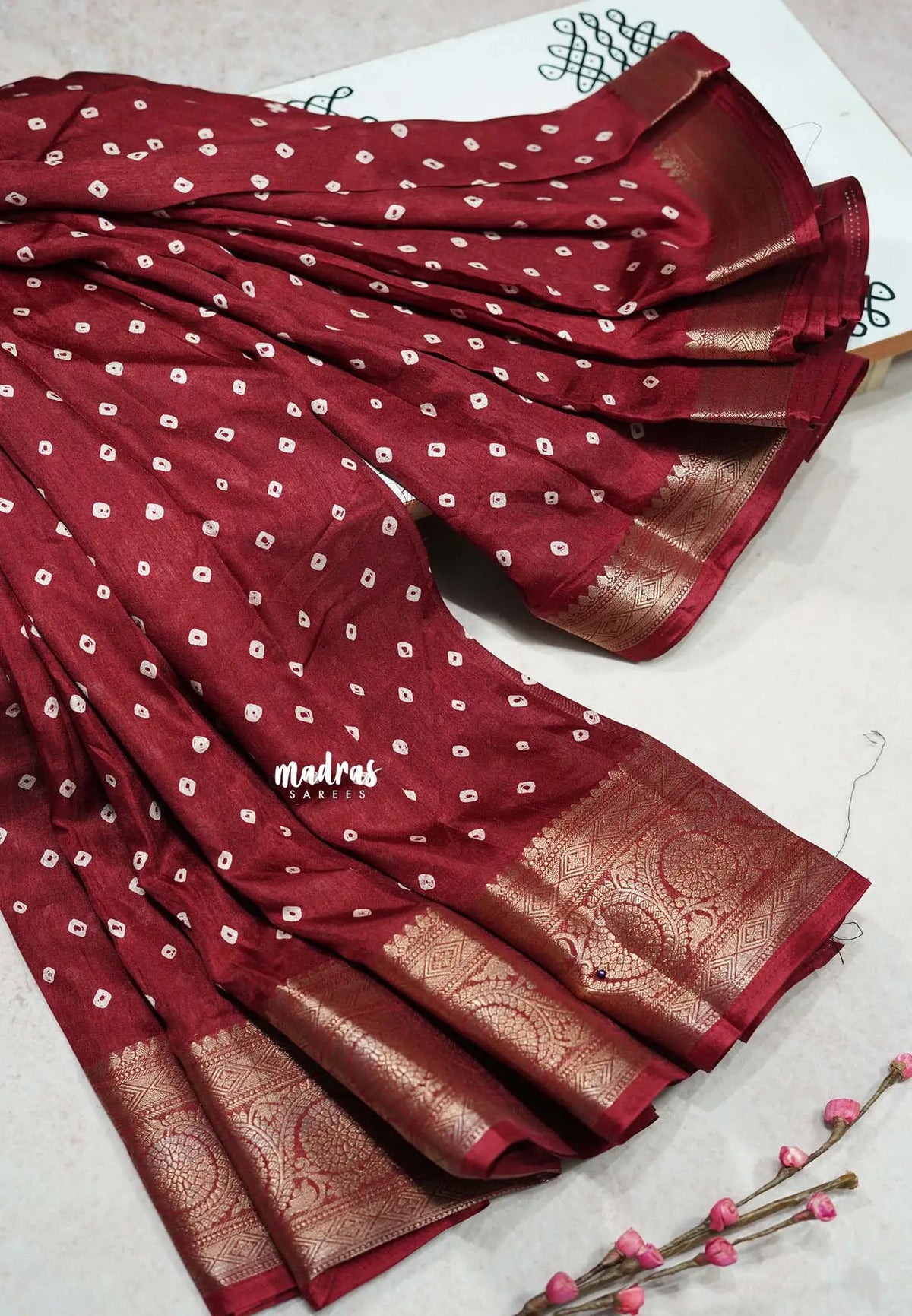 Majestic Maroon - Premium printed silk with bandhani prints