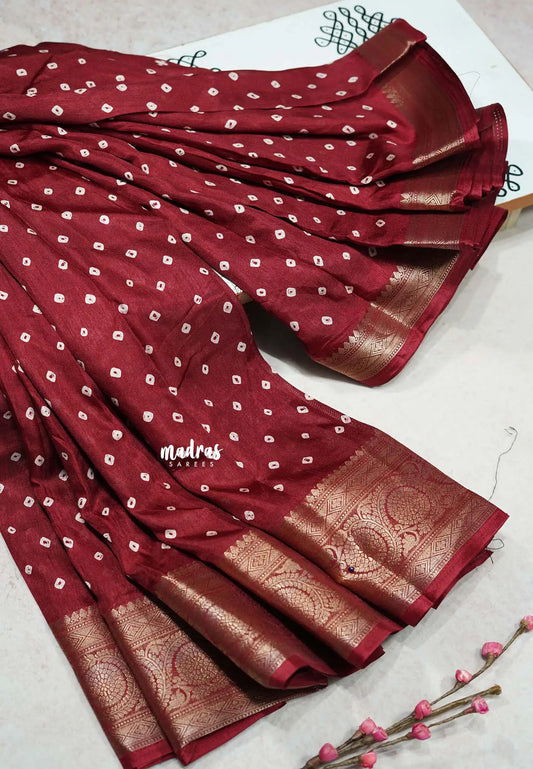 Majestic Maroon - Premium printed silk with bandhani prints