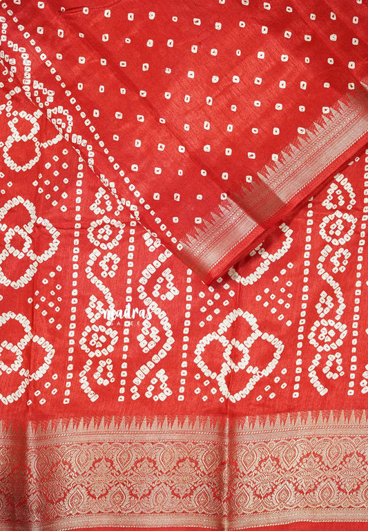Royal Chilli Red - Premium printed silk with bandhani prints