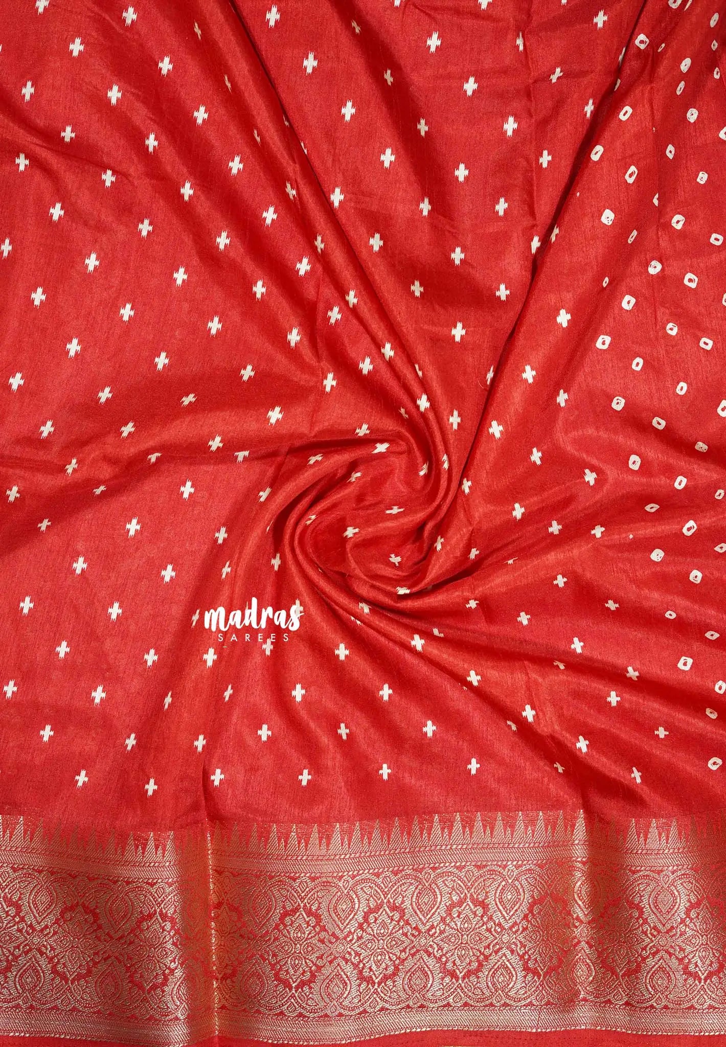 Royal Chilli Red - Premium printed silk with bandhani prints